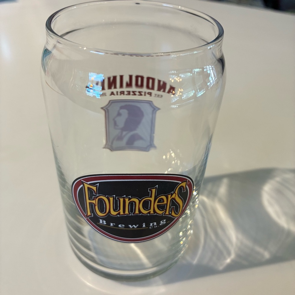 FOUNDERS Brewing beer can Pint Beer Glass RARE Ltd Edition Andolini’s Pizza OK